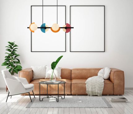 mock up poster frame in modern interior background, living room, Scandinavian style, 3D render
